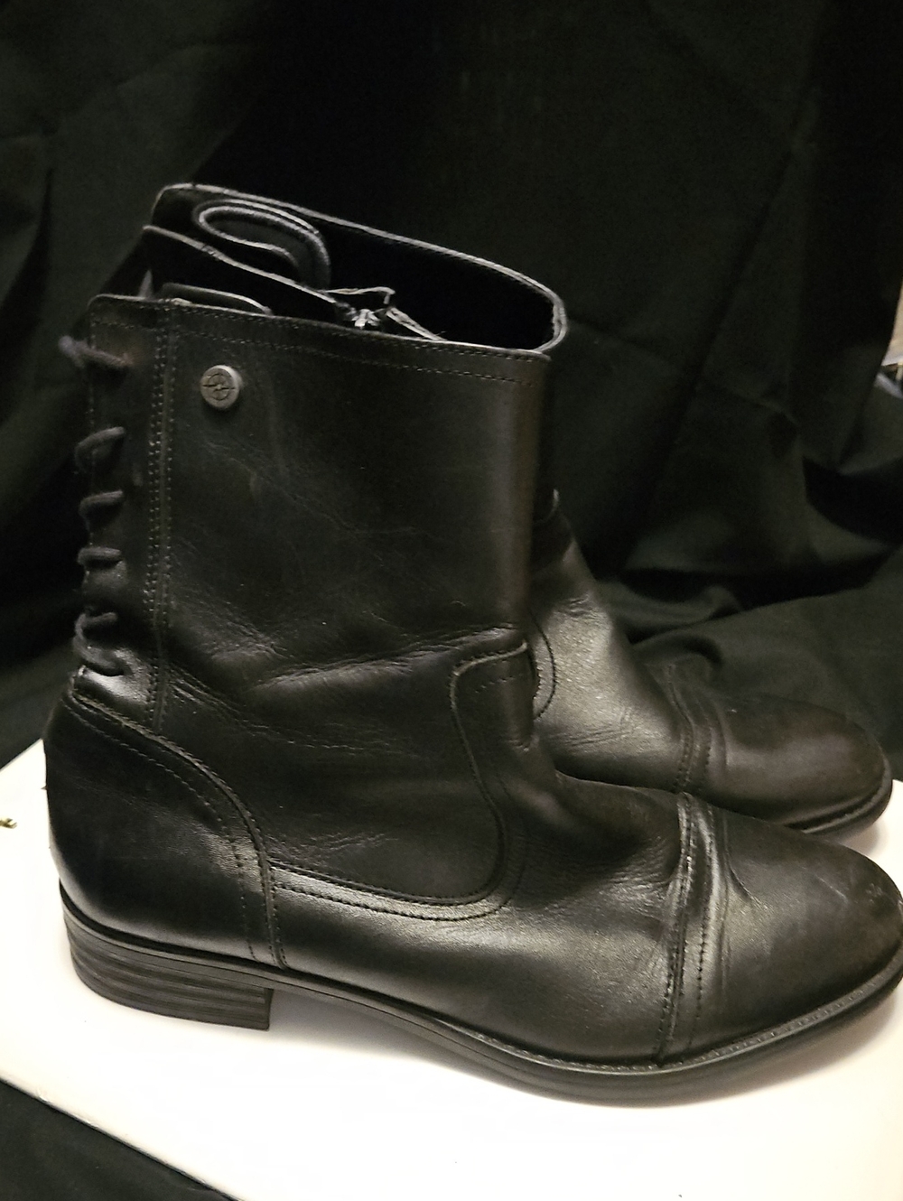 Bussola Black Leather Lace-Back Ankle Boots Sz 41 Us 7.5 Mens